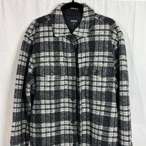 Express Men’s Black and White Plaid Utility Jacket